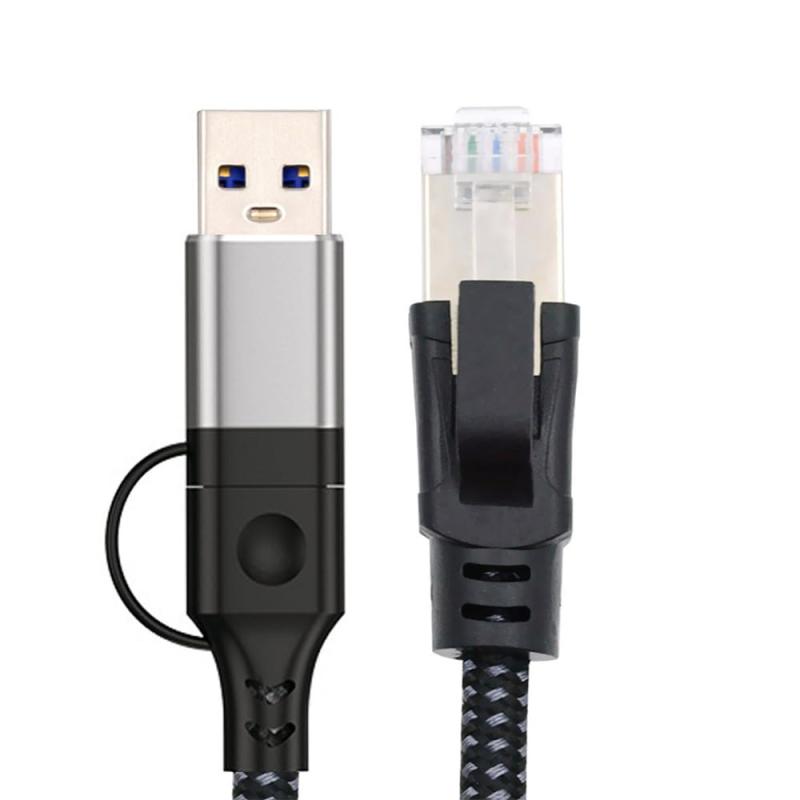 xiwai USB Type-C ケーブル RJ45 USB-C &amp; Type-A から Ethernet オスコード 直接接続 1000Mbps ギガビット LAN ネットワーク Thunderbolt3 対応