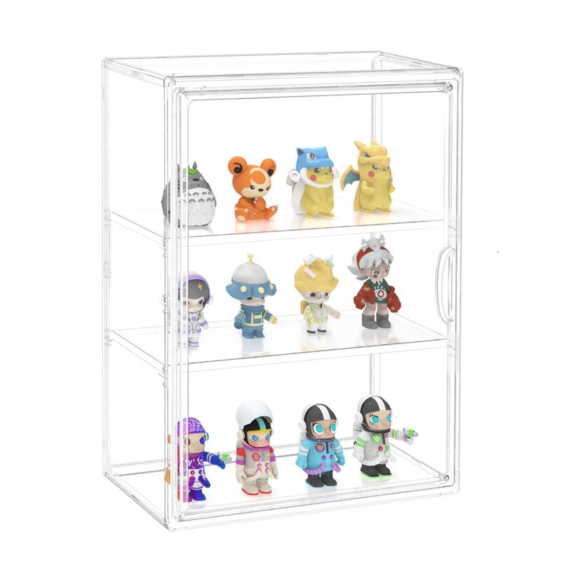 goteeki フィギュアケース 大サイズ 収納 透明展示ケース コレクションケース 積み重ね可能 マグネット式ドア ‎組み立て説明書付き 指紋防止手袋付き クリーニングクロス付き (36*27*12*1)