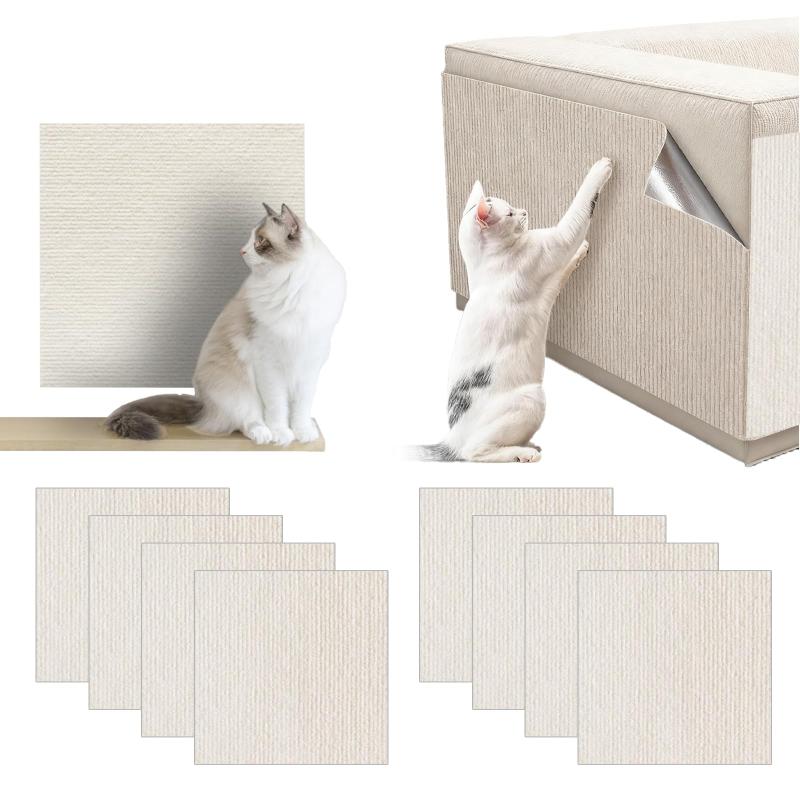 Joebo 猫 爪研ぎ シート 厚手4mm 30x30cm 8枚セット 粘着式 壁に貼る DIY自由カット 剥がせる 家具傷防止 キャットタワー補修対応 (カーキ/オフホワイト)