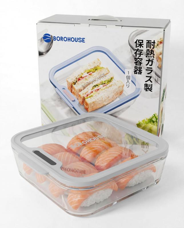 BOROHOUSE ガラス保存容器 1370ml 耐熱容器 バルブ付き密閉フタ 高硼珪酸ガラス 耐熱耐冷 -20℃～510℃ 電子レンジ対応 冷蔵・冷凍保存 作り置き・食品保存・余り物の保管 食器 におい移りにくい