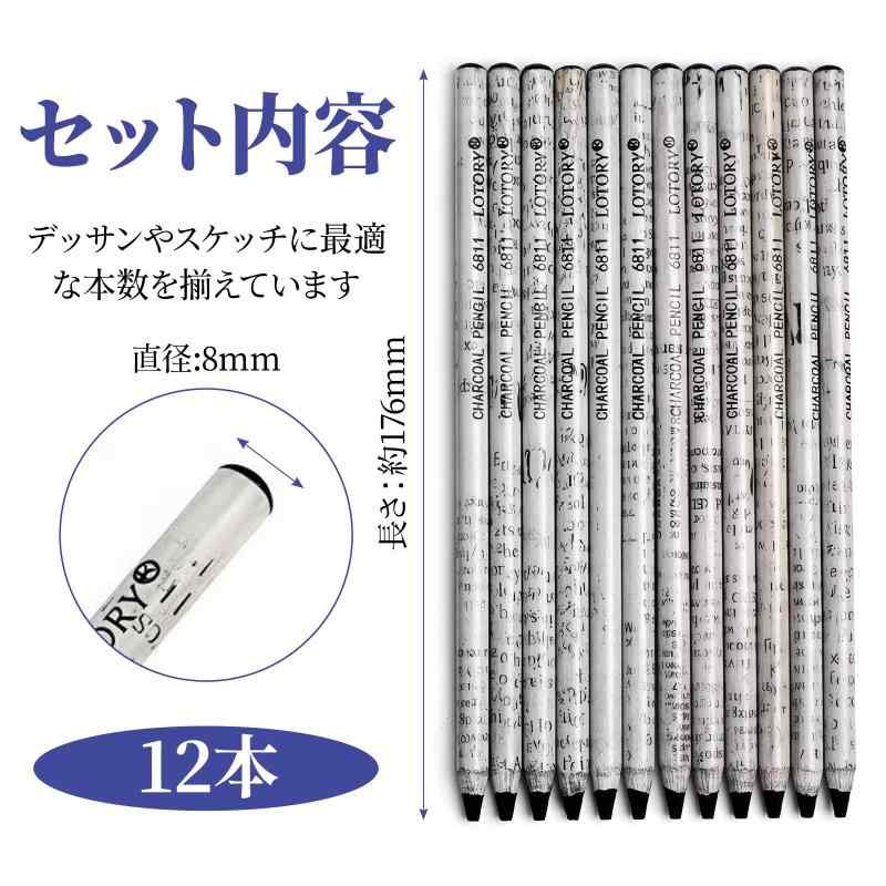 デッサン 鉛筆 木炭鉛筆 画材 木炭鉛筆 12本セット絵画・スケッチ・デッサン・線描・製図 初心者に最適 — vista 2