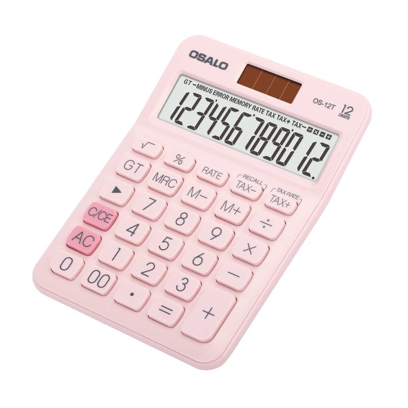 樂天商城 - 卓上電卓 大型LCDディスプレイ 12桁 数字ビッグボタン 税金会計計算機 電池式 太陽光発電 デスク オフィス 自宅 ビジネス用 (OS-12T ピンク)