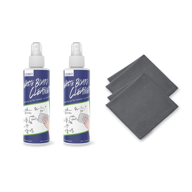 LOUKIN ホワイトボードクリーナー スプレー 低臭気 非毒性 ホワイトボード消し 100ml 2本 クリーニングクロス2枚付き効果的なクリーニング： ホワイトボードクリーナーには界面活性剤が含まれており、ホワイトボードに付いた頑固な消し跡や保護レを効果的に取り除けます。マイルドな調合のクリーナーでホワイトボードが長持ちします。組み合わせて使用でき：マイクロファイバーホワイトボードクリーニングクロスを付き、クリーナーと組み合わせて使用できます。クリーナー液を表面に噴射し、スポンジまたは布で拭き取ってください。古くなった/固化したインクの場合は、スプレー後クリーナーを1分ほどそのままにしてから拭き取ってください。噴霧ノズル： 均一にスプレーすることができ、液体をまんべんなく使用できます。ホワイトボード用クリーナーは通常の使用量で約1800回噴射できます。非毒性&amp;安全： ホワイトボード用クリーナーは AP認定(ACMIというアメリカ非営利の社会組織は製品の品質、材料などに認証項目）の非毒性で、ASTM D4263(国際標準策定機関） に準拠しているため、お子様にも安心です。REACH(化学物質を管理する欧州議会及び欧州理事会規則) の SDS(安全データシート) 認証を取得しているクリーナーです。多用途： ホワイトボード用クリーナーは教室やオフィス、ご家庭での使用に最適です。様々なホワイトボードのお手入れにご使用いただけます。