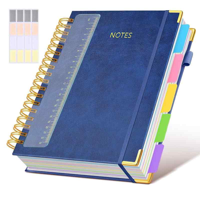 乐天商城 - Vortalia ノート b5 大学 キャンパス 可愛い 横罫メモ帳 B5 高級 リング Notebookスパイラルノート 5科目 （a罫 7mm）分厚い 300ページ 取り外し式ラベル 定規付き レザー調ハードカバー 大学罫線 180
