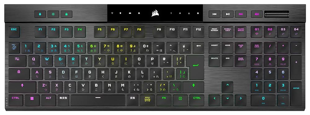 CORSAIR Bluetooth K100 AIR Ultra-Thin ワイヤレスゲーミングキーボード 薄型メカニカルキーボード かな印字 ブラック CHERRY MX軸 CH-913A01U-JP