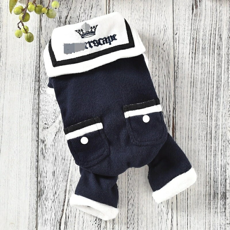 犬　犬服　犬の服　小型犬　冬パンツ　中綿　ロンパース　カバーオールセーラーカラーロンパース