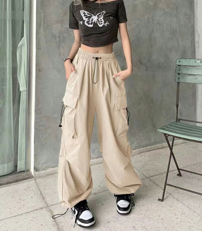 カーゴパンツ レディース ロングパンツ ワイド 薄手 ゆったり ウエストゴム 無地 ボトムス カジュアル 女性 ドローコード おしゃれ ポケット カバーアップ ポケット 裾絞り 紫外線対策 遮熱 軽い涼しい 軽量 ロング丈 春 夏 flunimoflunimo-10000579 フルニモ サンプル画像2