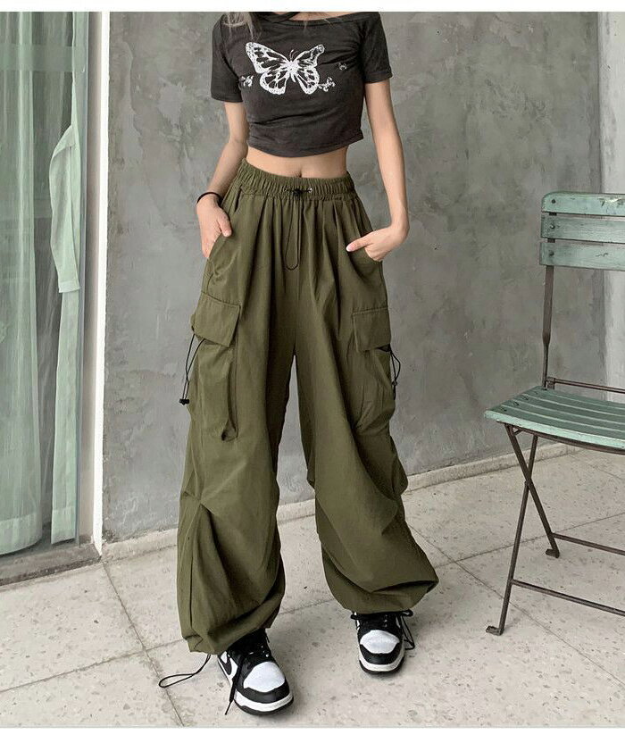 カーゴパンツ レディース ロングパンツ ワイド 薄手 ゆったり ウエストゴム 無地 ボトムス カジュアル 女性 ドローコード おしゃれ ポケット カバーアップ ポケット 裾絞り 紫外線対策 遮熱 軽い涼しい 軽量 ロング丈 春 夏 flunimoflunimo-10000579 フルニモ サンプル画像3