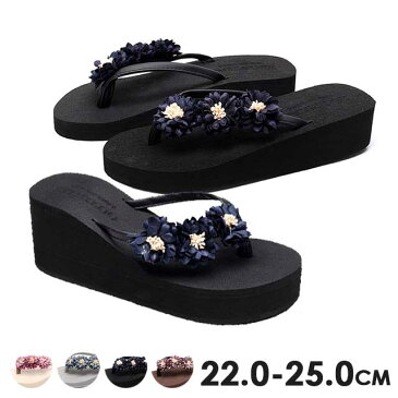 【クーポン利用で20%OFF】 ビーチサンダル レディース 厚底 サンダル ぺたんこ ローヒール フラット ぺた靴 リゾート 花柄 フラットシューズ 大きいサイズ 痛くない フォーマル 女性 大人気 花 フラワー コサージュ 22cm 22.5cm 23cm 23.5cm 24cm 24.5cm 25cm 夏 海