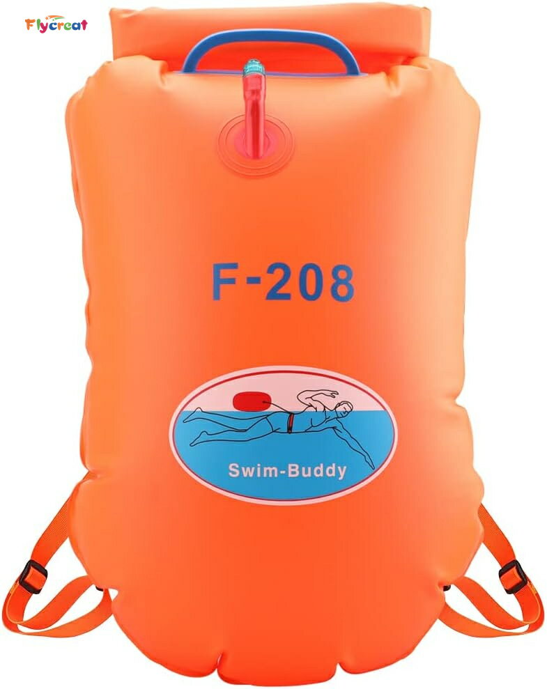 Flycreat 水泳ブイ 防水収納パック 水泳練習浮き袋 マリンスポーツライフガード デュアルバルブ ダブル独立エアバッグ 20L大容量収納 サーフィン/水泳/シュノーケリング/ラフティングなどに適用 視認性が高いオレンジ色
