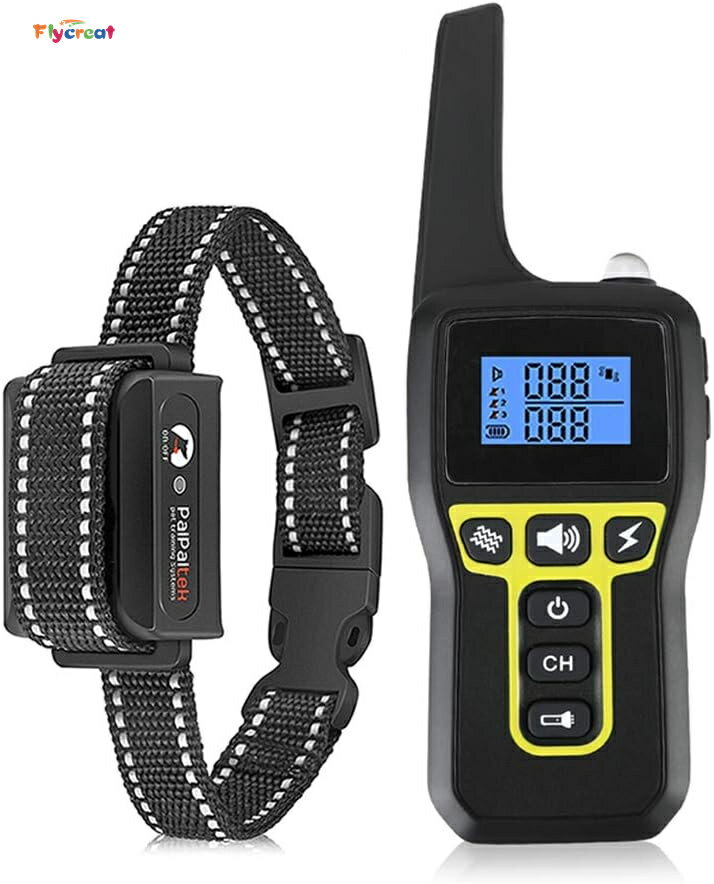 Flycreat 犬無駄吠え防止 リモート ペットトレーニング しつけ用首輪 2019新版 安全＆有効 噛み癖 無駄吠え改善 充電式 IPX7防水 3モード 警告音 振動 静電気 無駄吠え 犬 むだ吠え防止首輪 トレーニングカラー