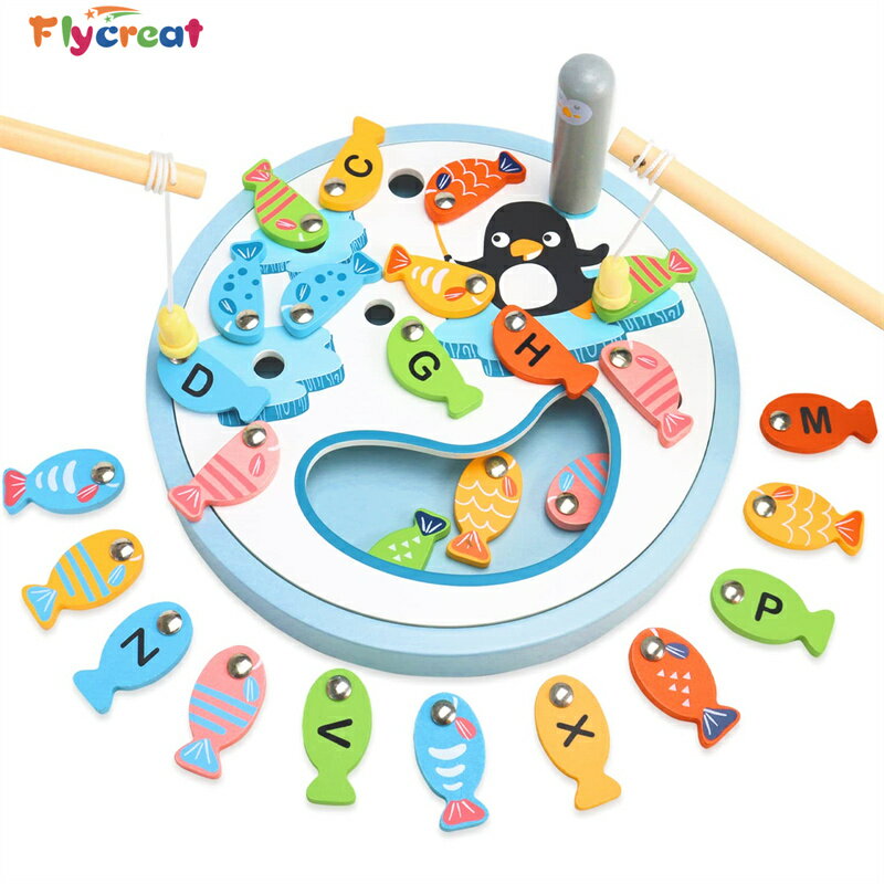 Rakuten - 木製おもちゃ 魚釣りおもちゃ 魚釣りゲーム マグネット 釣り竿 ペンギン アルファベット 英語おもちゃ 木製パズル クリスマス プレゼント 31PCS【海外通販】