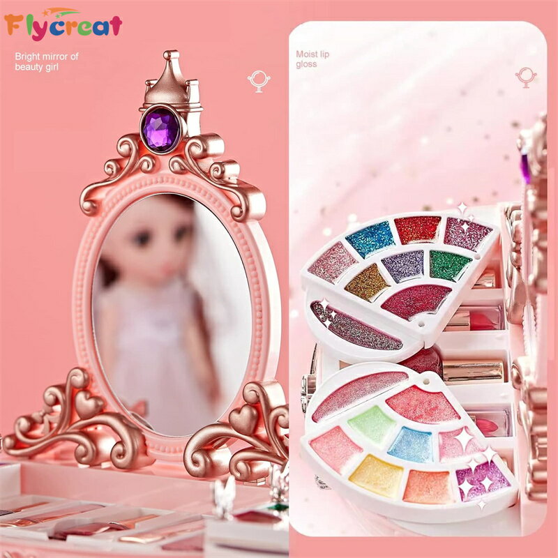 子ども用メイクアップおもちゃ おままごと 本物の洗えるコスメ ビューティーセット プリンセス 子供メイクアップセット 粧品おもちゃ 鏡付き パーティー/ゲーム/ハロウィン/クリスマス/誕生日に メイクセット 55点セット【海外通販】