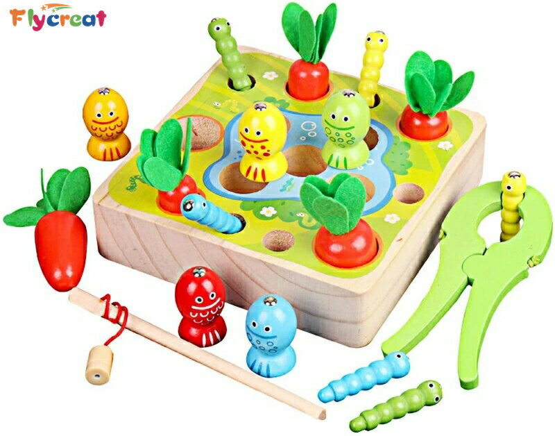 木製パズル おままごと 学習玩具 積み木 木製ニンジンおもちゃ 木製玩具 釣りゲーム 型はめ 想像力/創造力/形認識力/集中力アップ 感覚教具 指先訓練 子供レジャー玩具ギフト クリスマス 誕生日プレゼント 出産祝い 【海外通販】