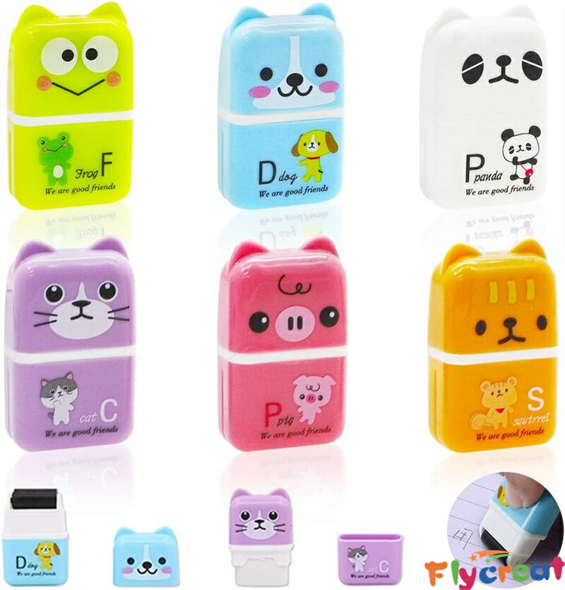 Rakuten - 鉛筆消しゴム かわいい 動物鉛筆消しゴム ローラー消しゴム 子供 学生 学校 文房具用品 6色 6個セット【海外通販】