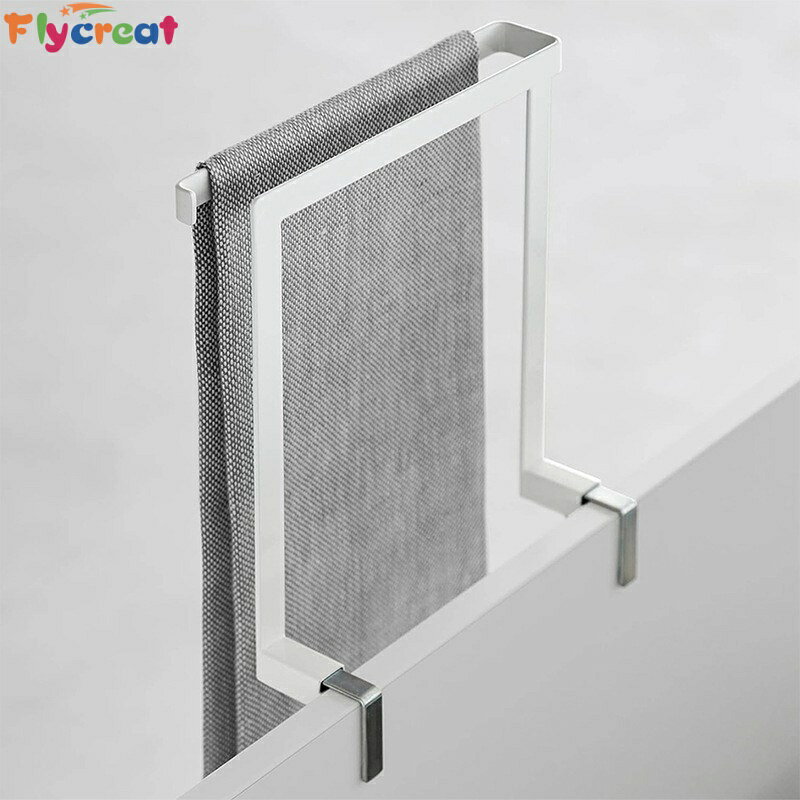 Rakuten - 【無穴施工】タオルハンガー キャビネットドア用 タオル掛け スライド式 キッチン収納 20×27cm 白/黒 ステンレス 扉厚1.4-2.5cm対応【海外通販】