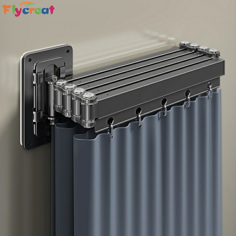 折りたたみ シャワーカーテン 防水 簡易 乾湿分離 無穴施工 アルミ合金 ライト/ダークカラー【海外通販】