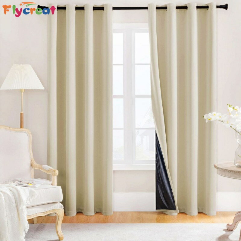Rakuten - 【100×200cm】遮光 カーテン ミルクベージュ ポリエステル 撥水加工 インテリア リビング 寝室 1枚 完成品 薄型【海外通販】