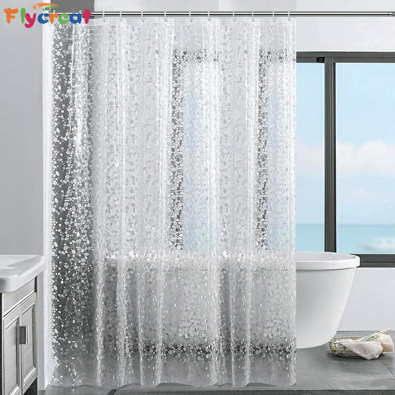 Shower Curtains - 【半透明デザイン】3D 小石模様 バスカーテン PEVA素材 防水 180×180cm シャワーカーテン 厚手【海外通販】