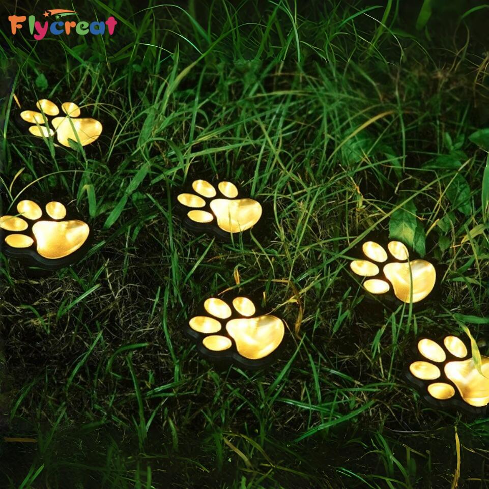 【4個セット】ソーラー 猫足型ライト ガーデンライト 地挿し式 3色展開 防水仕様 自動点灯 肉球デザイン 9×9cm【海外通販】