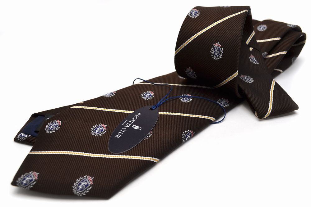 ネクタイ ギフト プレゼント バレンタイン 父の日 卒業式 入学式 就活 仮装 コスプレ トラッド クレストクラブ タイ RGA-25 ブラウン エンブレム ビジネスでもジャケットスタイルでもOK　