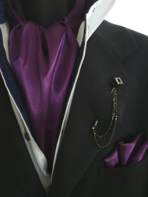 アスコットタイ チーフ セット ギフト プレゼント バレンタイン 父の日 卒業式 入学式 プレゼントラペルピン 3点セットでこの価格　SET-56-Y パープル ラペルピンは品切れ(他のをお選びください)