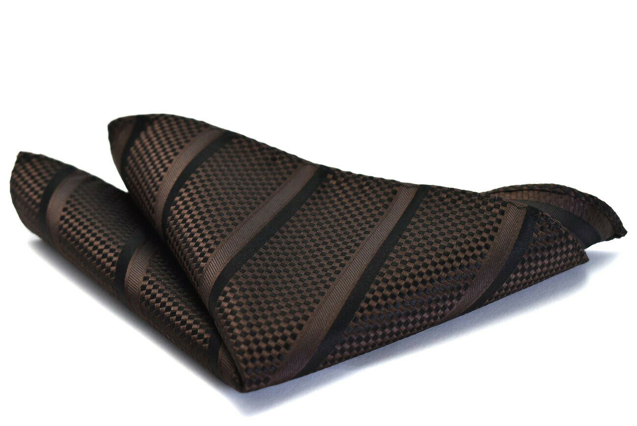 【全品ポイント10倍UP↑】ポケットチーフ プレゼント バレンタイン 父の日 卒業式 入学式 HUGO VALENTINO シルクジャガードPO−245ブラウン　ストライプ