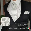 ネクタイ チーフ付 シルク100% Christian Testoni クリスチャンテストーニ グレー ペイズリー柄 結婚式 パーティー 礼装 フォーマル 親戚...