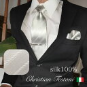 ネクタイ チーフ付 シルク100% Christian Testoni クリスチャンテストーニ グレー ストライプ 結婚式 パーティー 礼装 フォーマル 親戚 maide in Japan cpn-ctg-6