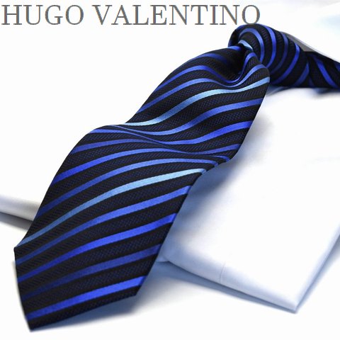 【P2倍】5/14まで ネクタイ 父の日 プレゼント ギフト就活 仮装 コスプレ HUGO VALENTINO ネイビー ブルー ストライプtype-b-257