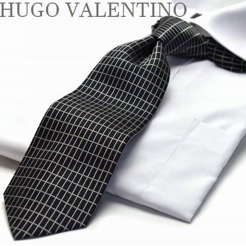 ヒューゴバレンチノ 【楽天スーパーSALE】値下げ ↓ネクタイ 父の日 プレゼント ギフト就活 仮装 コスプレ HUGO VALENTINO モノトーン TYPE-E-112 ブラック シルバー 格子柄