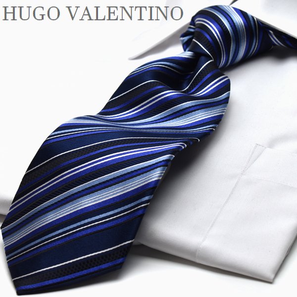 ロング ネクタイ ギフト プレゼント バレンタイン 父の日 卒業式 入学式 就活 仮装 コスプレ ※通常より長い ネイビー 水色 C-lon-117 HUGO VALENYINO