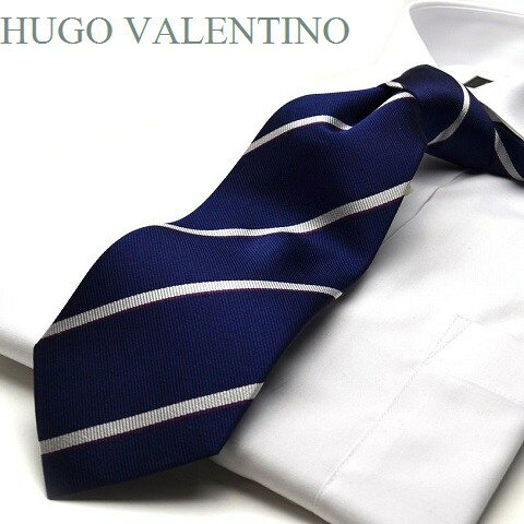 ヒューゴバレンチノ ネクタイ 父の日 プレゼント ギフト就活 仮装 コスプレ HUGO VALENTINO 長い ※通常より長いです。c-lon-114s ネイビー ホワイト ストライプ