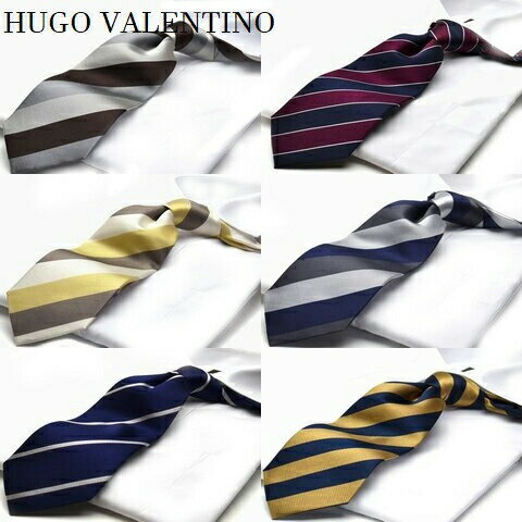 ストライプ ネクタイ ギフト プレゼント 就活 仮装 コスプレ おしゃれ ブランド ストライプ 選べる HUGO VALENTINO C1set シルク100%