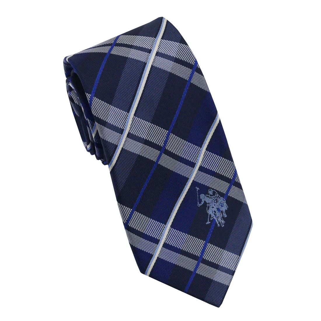 U.S.ポロ ネクタイ ネイビーチェック柄 ブルーロゴ シルク100％ USPA-109 NVBL U.S.POLO ASSN ギフト プレゼント
