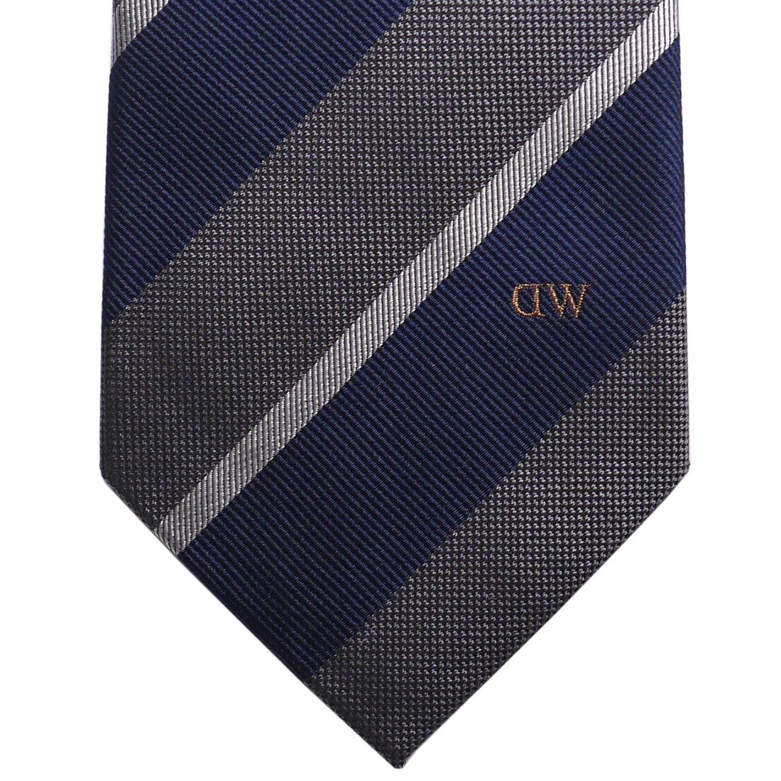 Daniel Wellington ダニエルウェリントン メンズネクタイ ネイビーブルー系 ストライプ ワンポイントロゴ DW02500002-264346 NAVY GRAY