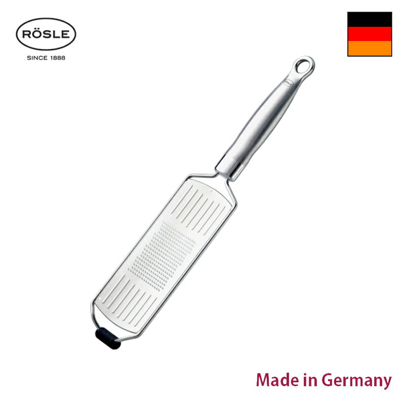 ドイツのトップブランドキッチンツールメーカー、レズレー社製 最高品質ステンレス製のキッチンツールです。 握りやすいグリップとシリコンの滑り止めで、 スイスイ作業できるグレーターです。 チーズ、チョコレート、しょうが、とうがらし、ナツメグ、シナモンなどを細かくすりおろすことができるグレーターです。 シリコンの滑り止めで、おろしやすい角度で使えます。 握りやすく衛生的なステンレス製グリップで手首の負担を軽減します。 レーザー溶接で継ぎ目をなくし、洗いやすく衛生的。 材料の横滑りを防ぐガイド付き。 削り面がカーブしており、材料のはみ出しも防ぎます。 食器洗い乾燥機使用可 サイズ：約36×8×高さ2cm 材質　：18-10ステンレス、ABS樹脂、シリコン 重さ　：約166g おすすめ商品 エクストラバージンオリーブオイル ノストラーレ OXOクリアサラダスピナー 竹ブラシ・ハケ 料理家 辰巳芳子さんが薦める オリーブオイル 遠心力で素早くきれいに水が切れます。内蓋を取り外して洗浄ができ、清潔です。 プロの料理人も使用しているブラシ。