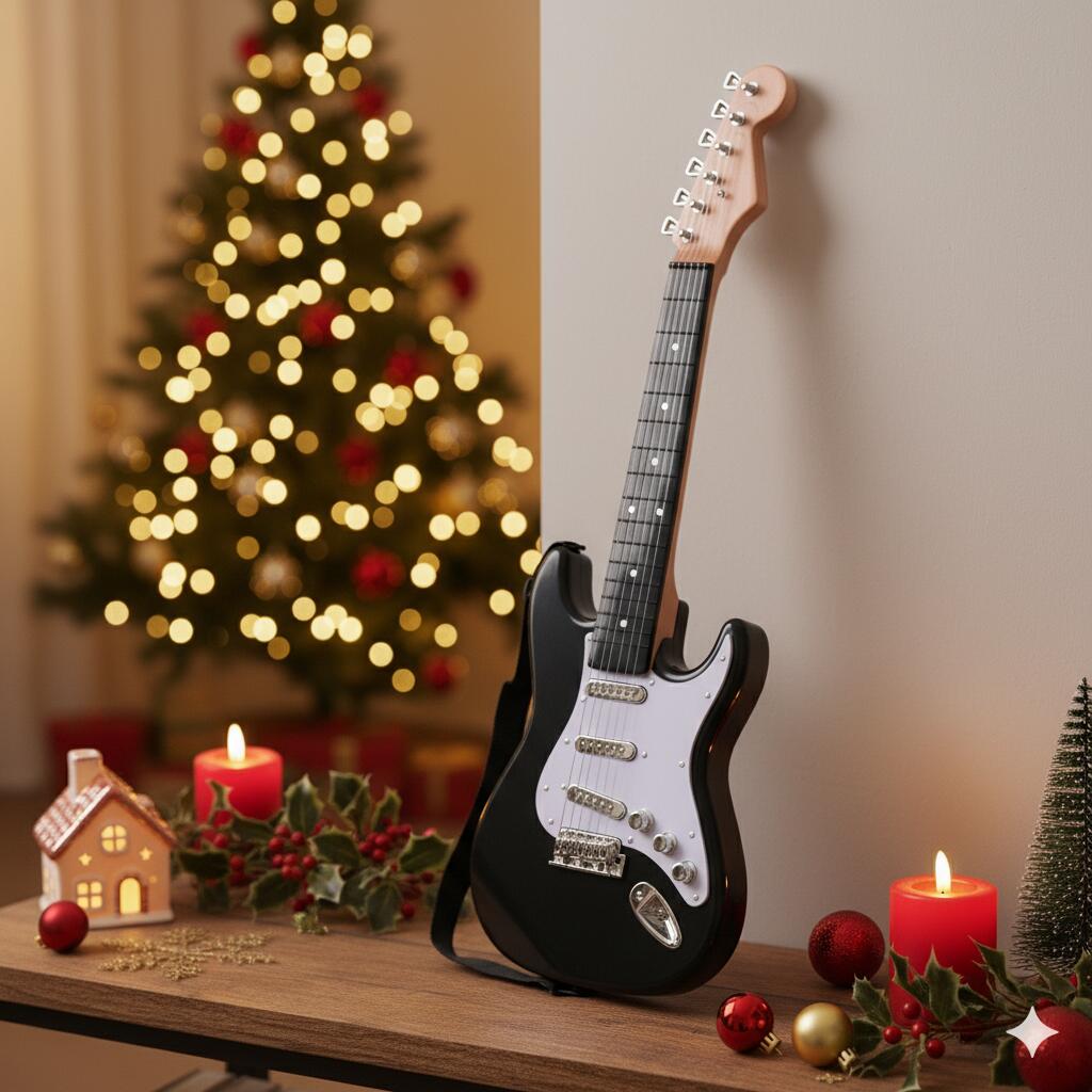 【フライングタイガー公式】おもちゃのエレキギター サイズ：縦67.5cm x 横22cm x 高さ4.5cm 音楽付き 初心者向け 経験者もOK インテリア スタイリッシュ デザイン 音楽玩具 音楽入門 音楽体験 プレゼント ギフト 子ども 大人 楽器風 デンマーク