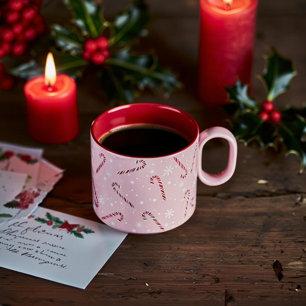 【フライングタイガー公式】マグ デンマーク サイズ：7×8×12cm 容量：300ml ピンク キャンディケイン柄 マグカップ 陶器 電子レンジ対応 食洗機対応 ギフト 北欧雑貨