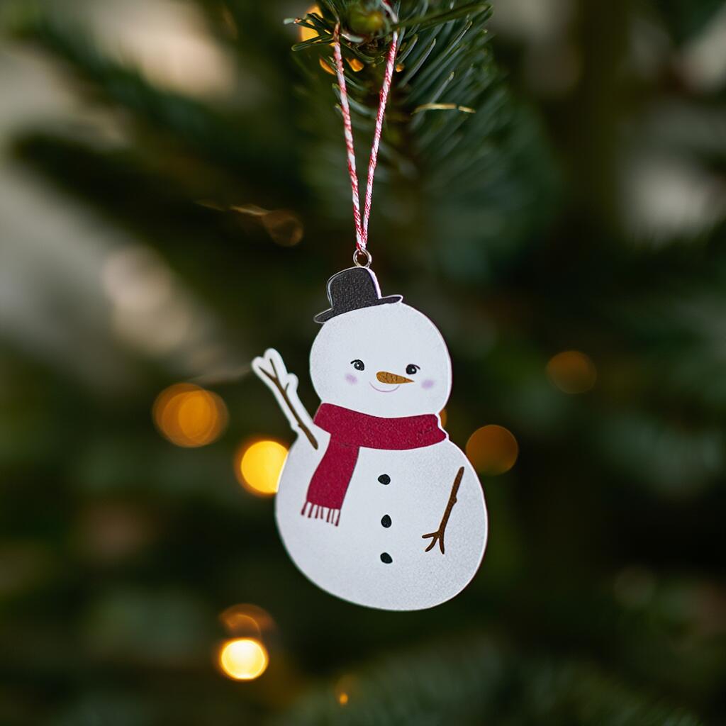 【フライングタイガー公式】オーナメント（ウッド） 木製 スノーマン 0.5×10×7.5cm 赤いマフラー 黒いハット 吊りひも付き クリスマス ツリー飾り ガーランド ラッピング デコレーション ナチュラル インテリア デンマーク 北欧雑貨のサムネイル