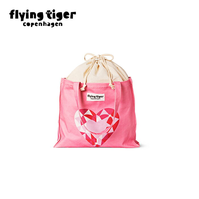 【公式】巾着トートバッグ エコバッグ かばん ショッピングバッグ ピンク ハート かわいい おしゃれ 42×35.5×10cm 北欧 フライングタイガーコペンハーゲン Flying Tiger Copenhagen 公式のサムネイル