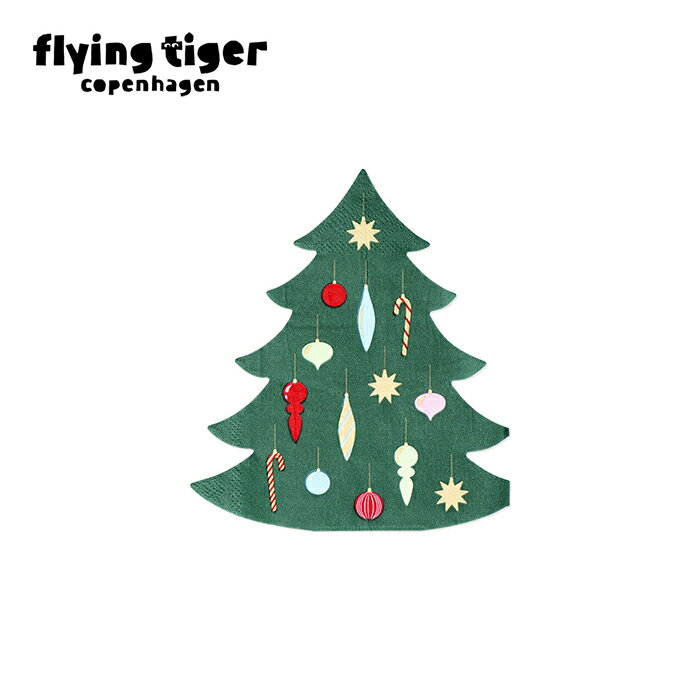 【フライングタイガー公式】ペーパーナプキン デンマーク サイズ：16×13.9cm ペーパーナプキン クリスマスツリー柄 緑 オーナメント 星 16枚入り 食卓装飾 パーティー雑貨 北欧 フライングタイガーコペンハーゲン Flying Tiger Copenhagen 公式