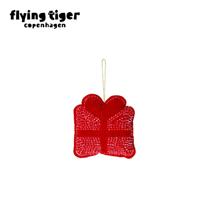 【フライングタイガー公式】オーナメント（ビーズ） デンマーク サイズ：8×2.3×8cm ギフト型オーナメント 赤 ビーズ装飾 ゴールド紐付き プラスチック製 クリスマス飾り 北欧 フライングタイガーコペンハーゲン Flying Tiger Copenhagen 公式のサムネイル
