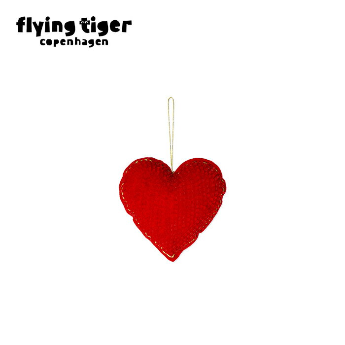【フライングタイガー公式】オーナメント（ビーズ） デンマーク サイズ：7.7×2.4×7.8cm ハート型オーナメント 赤 ビーズ装飾 ゴールドステッチ 布製 クリスマス飾り 北欧 フライングタイガーコペンハーゲン Flying Tiger Copenhagen 公式のサムネイル