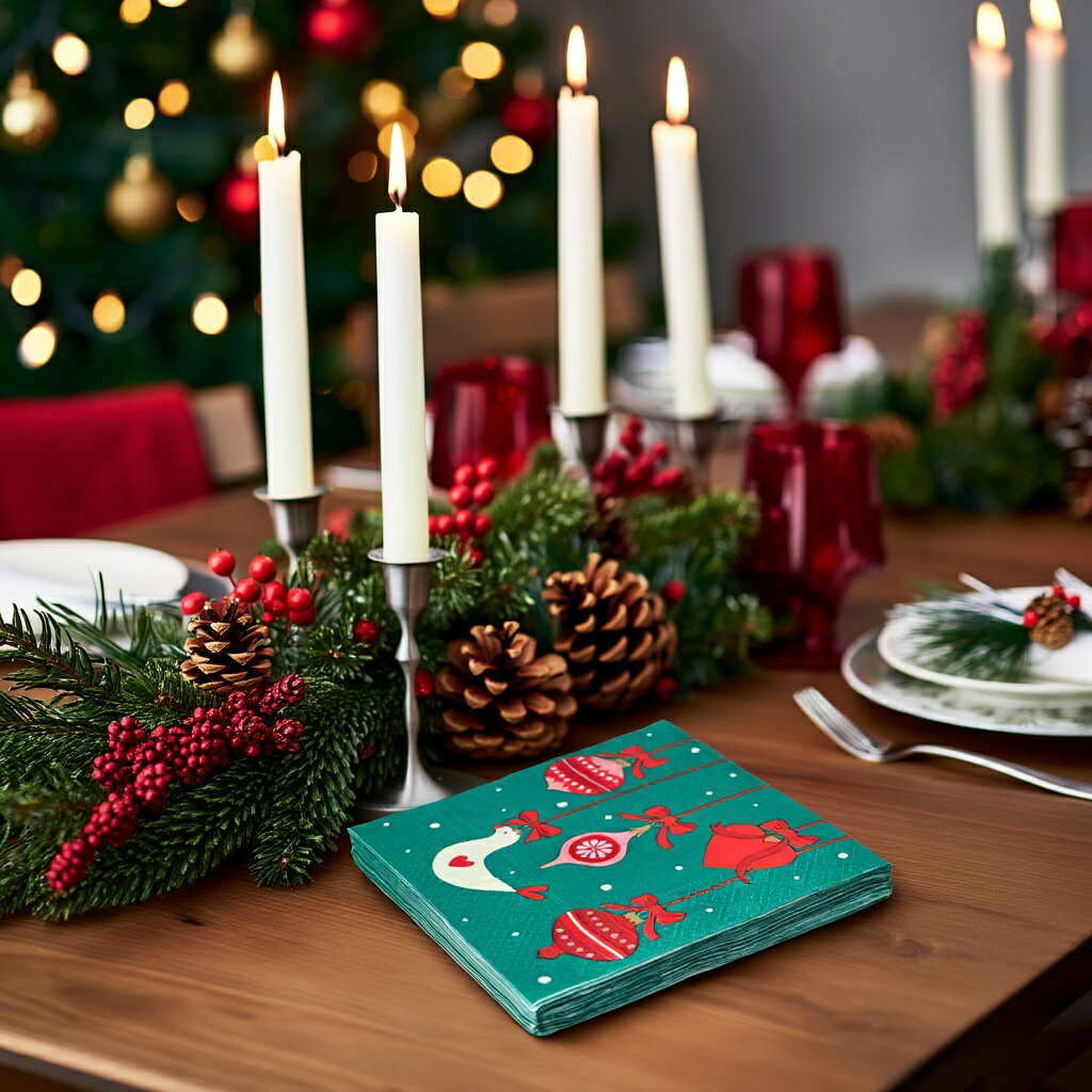 【フライングタイガー公式】ペーパーナプキン クリスマス Xmas お菓子 紙ナプキン イベント パーティー オーナメント 鳩 かわいい おしゃれ 緑 グリーン 16.5 x 16.5 cm 北欧のサムネイル