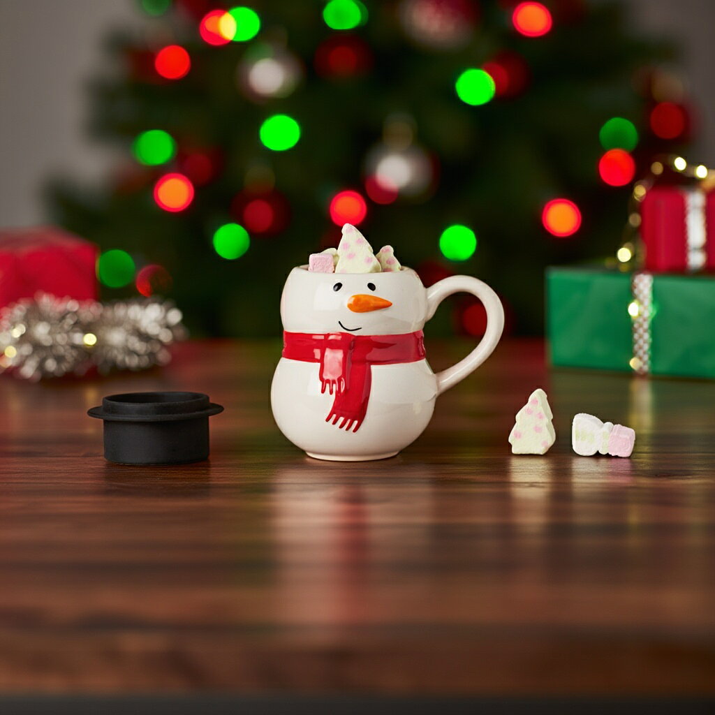 【フライングタイガー公式】マグ セラミック 陶器 シリコン蓋 クリスマス christmas Xmas 雪だるま スノーマン 320ml サイズ：縦9cm×横12.5cm×高さ13cm 北欧のサムネイル
