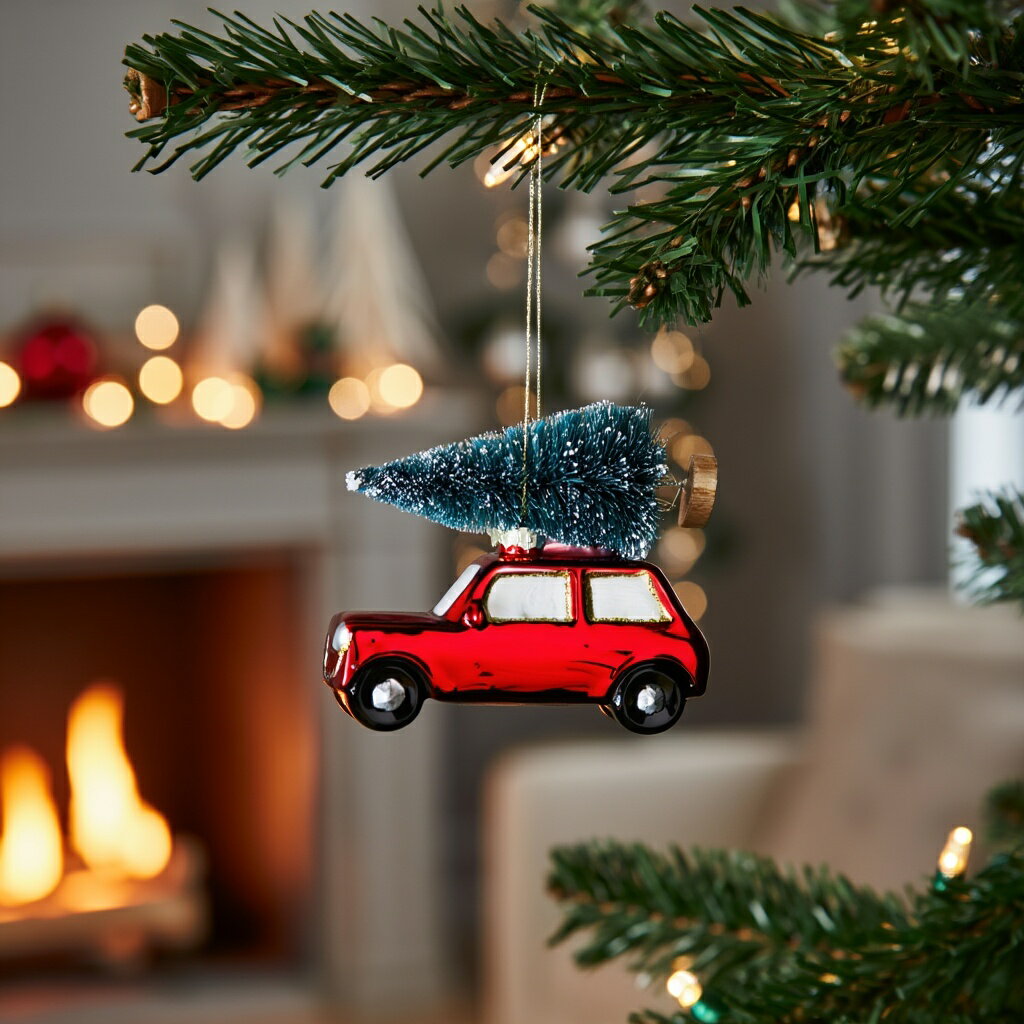 【フライングタイガー公式】オーナメント クリスマス ツリー ガラス製 赤 レッド 車 おしゃれ かわいい..