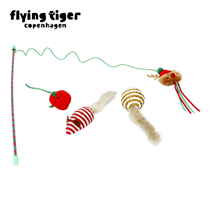 【フライングタイガー公式】キャットトイ クリスマスセット 21.3×42cm 杖付き 季節キャラクター 赤緑ア..