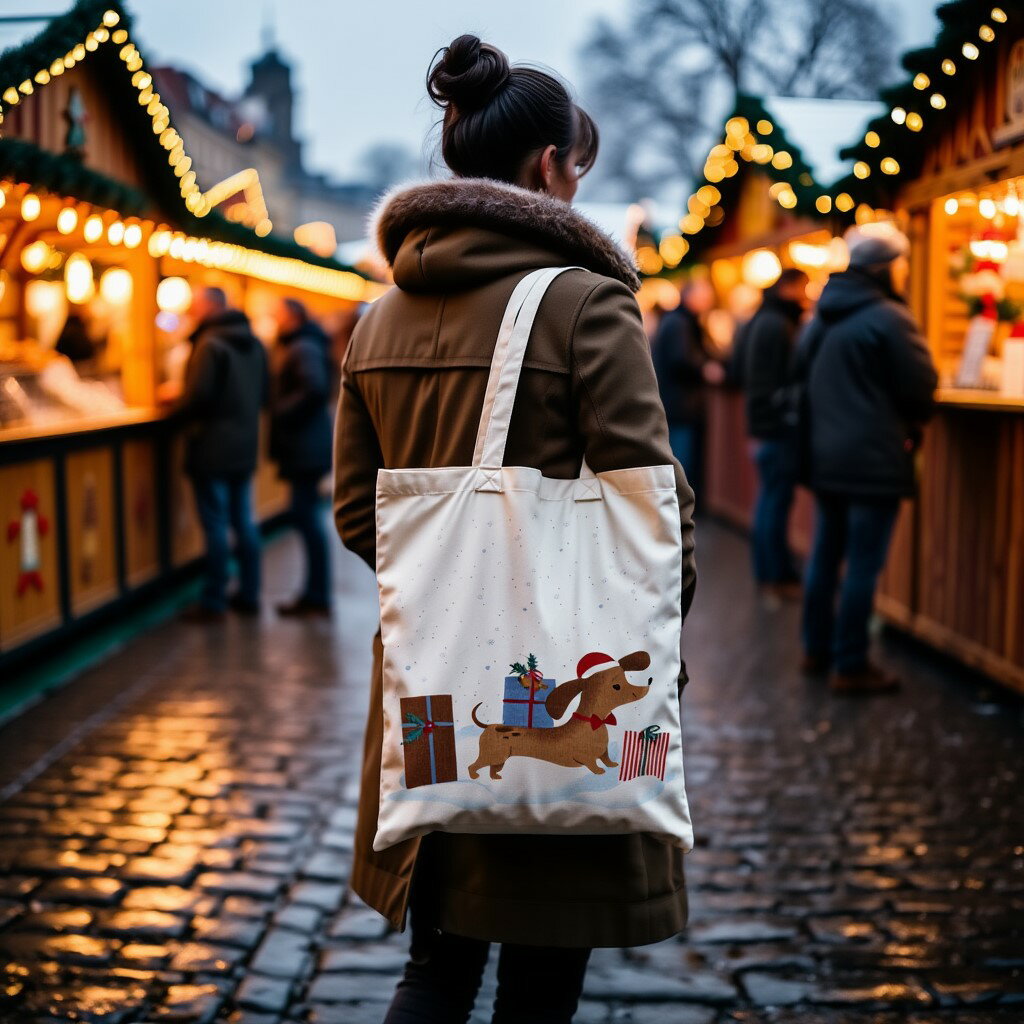 【フライングタイガー公式】トートバッグ クリスマス Xmas 冬 エコバッグ かばん ショッピングバッグ セカンドバッグ かわいい 犬 プレゼント 雪 おしゃれ 37.5×41.5cm 北欧のサムネイル