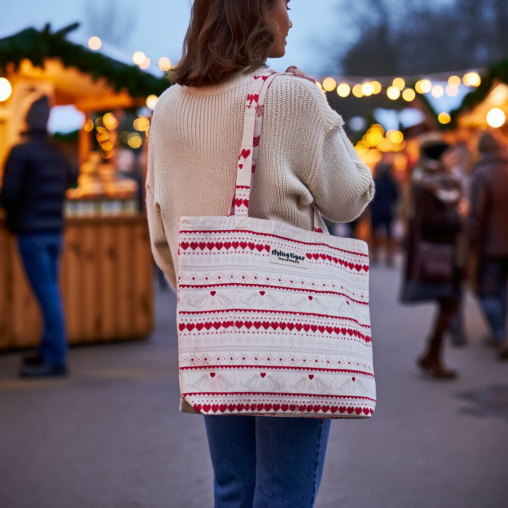 【フライングタイガー公式】トートバッグ クリスマス Xmas ハート エコバッグ かばん ショッピングバッグ ノルディック フェアアイル かわいい おしゃれ 46×39×10.5cm 北欧のサムネイル